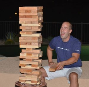 Me playing giant jenga