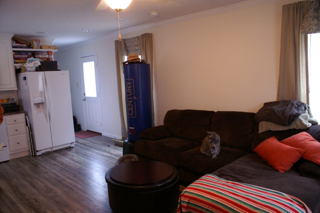 From the family room looking down the hall to the bedroom.