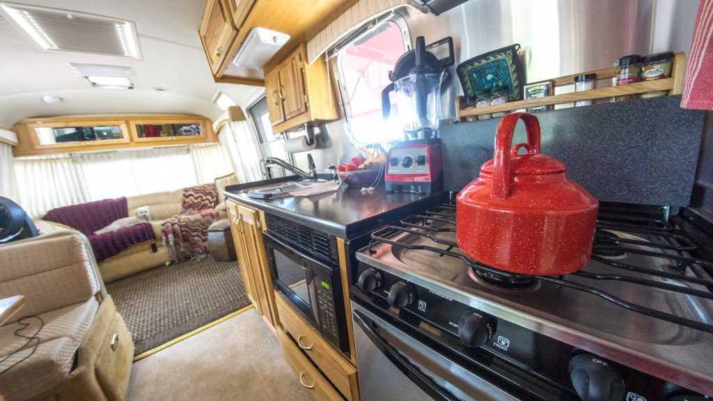 The kitchen in the Airstream