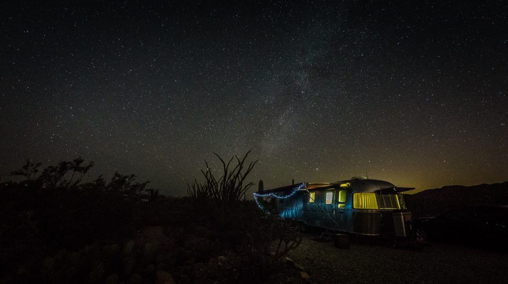 Our Airstream, Charlie, under the stars